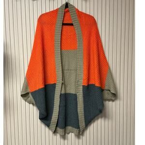 Open-Front Colorblock Cocoon Cardigan Wrap Orange, Gray & Dark Beige - One Size